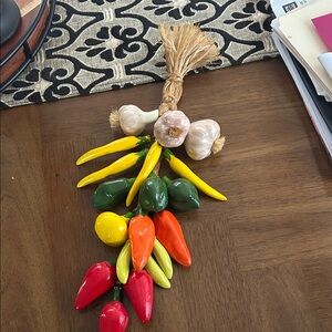 Colorful Ceramic Chili Pepper and Garlic Decor